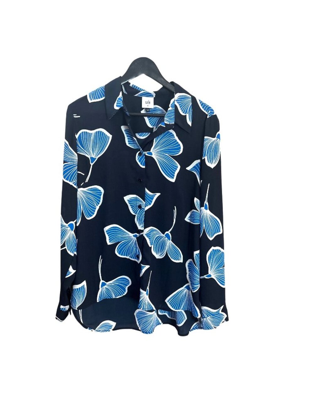Cabi Blue Ginko Print Long Sleeve Button Up Top Medium